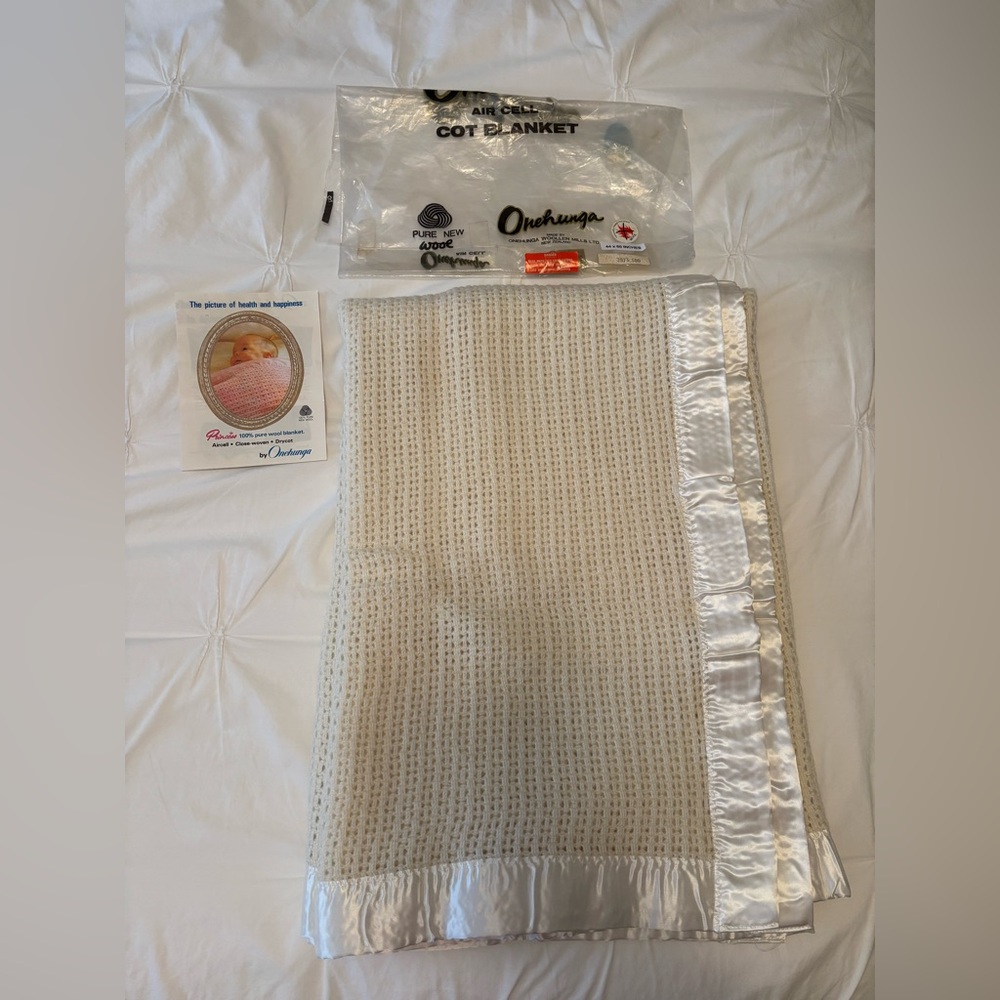 Ivory White Cot Blanket with Satin Trim